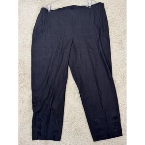 J Jill Linen Stretch Side Zip Black Linen Ankle Button Pants Size 2X‎ Lagenlook